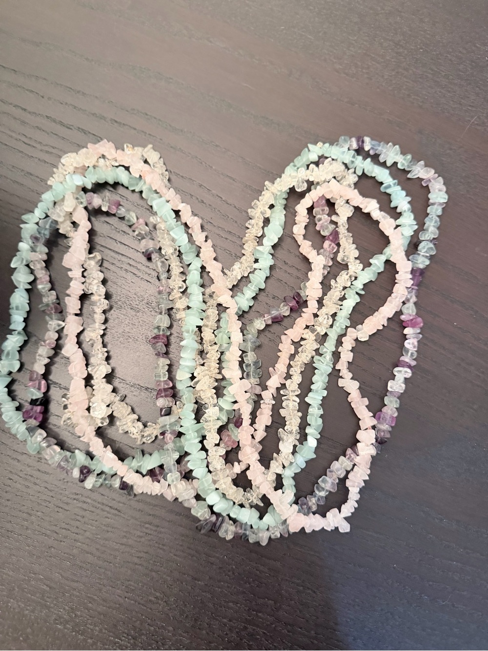 Multi-Color Gem Chip Necklace - bracelets Pastel Pink & Mint (4pieces)